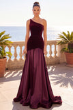 Robe de cérémonie maxi en velours, coupe sirène, à une épaule, bordeaux