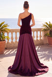Robe de cérémonie maxi en velours, coupe sirène, à une épaule, bordeaux