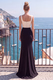 Robe de cérémonie longue à col carré champagne  noire