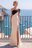 Champagne et noire sirène asymétrique, longue robe de cérémonie avec fente