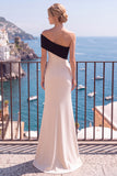 Champagne et noire sirène asymétrique, longue robe de cérémonie avec fente