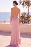 Blush à encolure dos-nu avec paillettes, sirène perlée floral froncée, robe longue de cérémonie