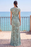 Appliqués 3D gris-vert à encolure illusion, fourreau longue robe de cérémonie avec fente