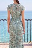 Appliqués 3D gris-vert à encolure illusion, fourreau longue robe de cérémonie avec fente