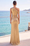 Longue robe de cérémonie sirène or métallique