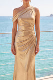 Longue robe de cérémonie sirène or métallique