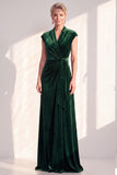 Robe longue de la mère de la mariée en velours bleu foncé ligne en V