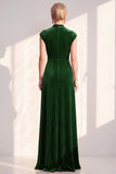Robe longue de la mère de la mariée en velours bleu foncé ligne en V