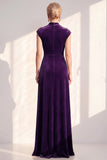 Robe longue de la mère de la mariée en velours bleu foncé ligne en V