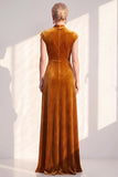 Robe longue de la mère de la mariée en velours bleu foncé ligne en V