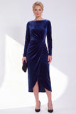 Robe de la mère de la mariée en fourreau à fourreau bleu marine