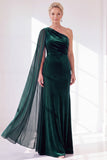 Robe bourgogne à épaule unique fourreau froissée de la mère de la mariée avec cape latérale