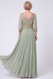 Robe longue Mother of The Bride à manches courtes en A, ligne en A, long à perles bleu marine et à manches courtes