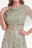 Robe de la mère de la mariée longue à manches perlées bleu marine