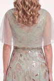 Robe de la mère de la mariée longue à manches perlées bleu marine
