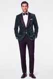 Costumes en velours en velours vert foncé en velours pour hommes avec paillettes