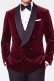 Costumes de bal double boutonnage pour hommes à double boutonnage en velurs bourgogne deux pièces