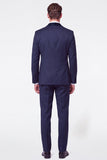 Costumes de bal pour hommes en 3 pièces bleu foncé à simple boutonnage et revers