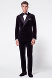 Costumes noirs de bal double boutonnage double boutonnage en velours en velours à revers