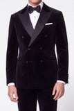 Costumes noirs de bal double boutonnage double boutonnage en velours en velours à revers