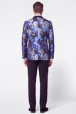 Costumes de bal de fin d’année noirs bleus Jacquard Peak à revers simple boutonne en deux pièces