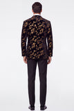 Costumes de bal noir dorés 2 pièces à revers point, Jacquard à simple poitrine pour hommes