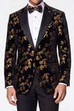 Costumes de bal noir dorés 2 pièces à revers point, Jacquard à simple poitrine pour hommes