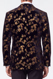 Costumes de bal noir dorés 2 pièces à revers point, Jacquard à simple poitrine pour hommes