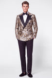 Costumes de bal des hommes double boutonnage double boutonnage Jacquard Peak en argent noir