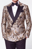 Costumes de bal des hommes double boutonnage double boutonnage Jacquard Peak en argent noir
