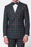 Costumes de bal de bal verts double boutonnage à revers pointe en 2 pièces