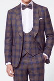 Costumes de bal pour hommes à simple boutonnage en chale gris en 3 pièces