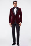 Costume de bal bourgogne deux pièces en velours revers pointu à simple boutonnage