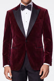 Costume de bal bourgogne deux pièces en velours revers pointu à simple boutonnage