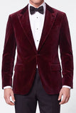 Costume de bal bourgogne deux pièces en velours à simple boutonnage et revers en pointe