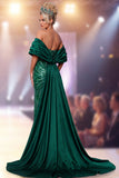 Robe de concours Maxi à paillettes sans anneau vert foncé avec fente latérale