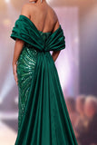Robe de concours Maxi à paillettes sans anneau vert foncé avec fente latérale