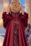 Robe de concours longue à manches de concours à volants en sirène bordeaux