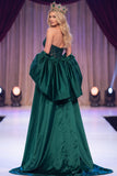 Corset de sirène vert foncé avec paillettes transparentes Maxi robe de concours avec cape