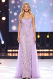 Corset fourreau lilas robe longue de concours froncée avec des sequins