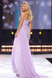 Corset fourreau lilas robe longue de concours froncée avec des sequins