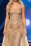 Corset doré à fourreau Sweetheart Sequins Maxi Pageant Robe de concours