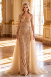 Corset doré à fourreau Sweetheart Sequins Maxi Pageant Robe de concours