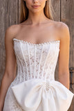 Corset ivoire Bodycon Strapless Dentelle Perles Courte Robe de douche nuptiale avec nœud