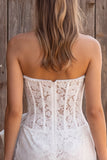 Corset ivoire Bodycon Strapless Dentelle Perles Courte Robe de douche nuptiale avec nœud
