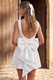 Robe courte de douche nuptiale en dentelle en dentelle en ivoire ligne A avec nœud
