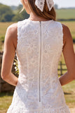 Robe de douche nuptiale courte à volants en dentelle en ivoire fleuri en ligne A