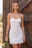 Robe courte courte de douche nuptiale en dentelle en ivoire en dentelle bodycon, perlée et froncée, courte