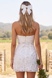 Robe courte courte de douche nuptiale en dentelle en ivoire en dentelle bodycon, perlée et froncée, courte