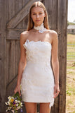 Robe courte de douche nuptiale Bodycon Bodycon Ivoire Bodycon Perles Sans Bustiers, avec une fleur 3D